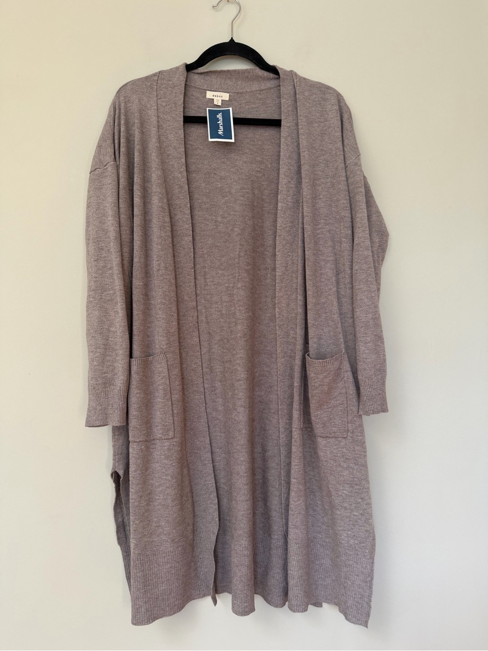 Debut Taupe Long Open Cardigan Sweater NWT